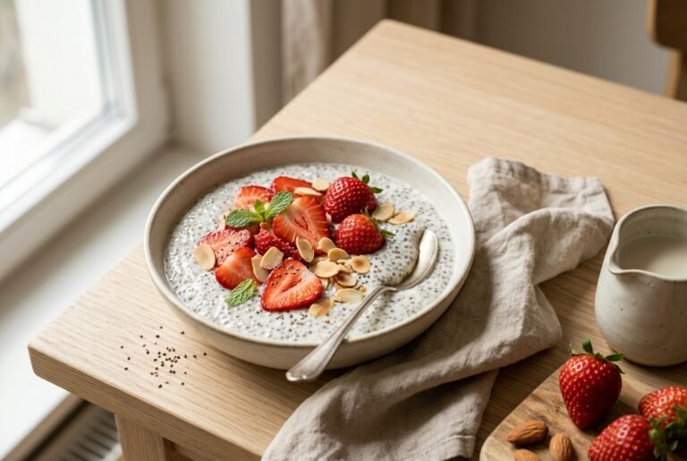 Chia Pudding mit Erdbeeren & Mandelmilch